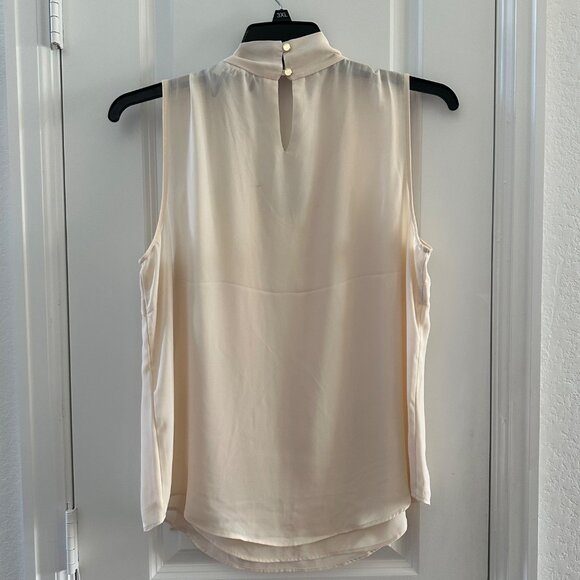 DKNY Womens Sleeveless Blouse With Scarf Tie Size L Buttermilk Polyester Blend - Picture 4 of 9